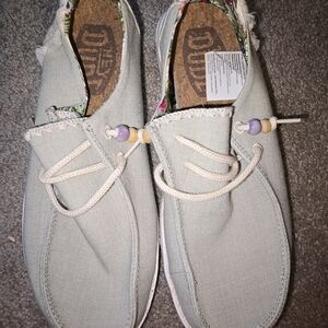 Hey Dude Women's Canvas Slip-Ons - Sage Green with Lilac Purple Accents